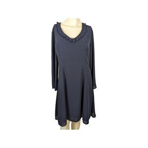 The LImited Collection long sleeve pleated collar navy blue‎ open back dress M